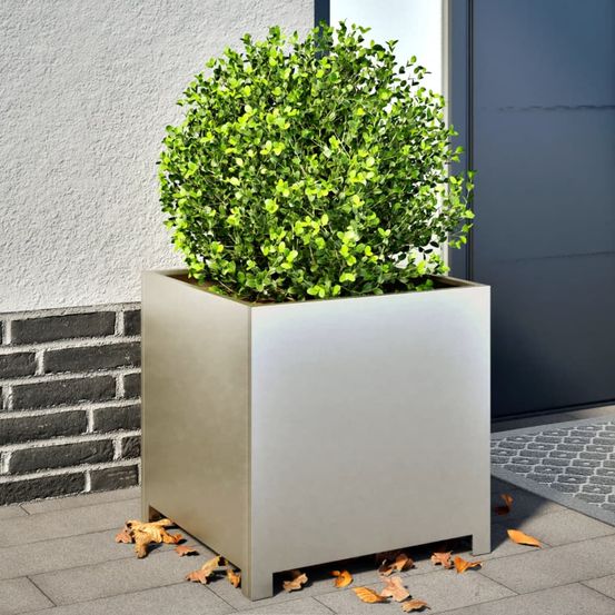 Bac à fleurs carré inox 50cm pot design moderne pour jardin terrasse