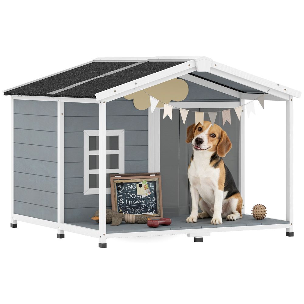Niche pour chien en bois de sapin 103 x 107 x 83,5 cm grise avec terrasse