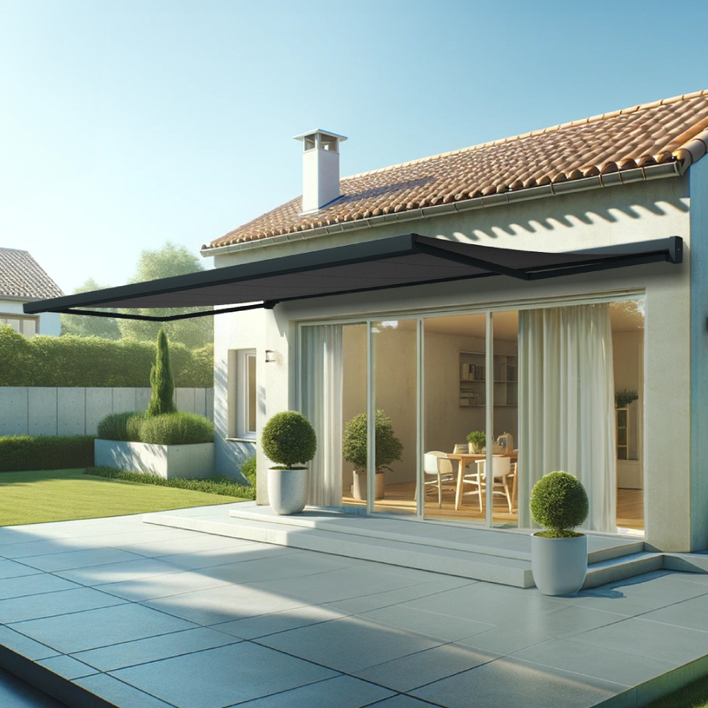 Store banne coffre intégral soa 6,00x3,50 m (manuelle - gris anthracite stucturé ral7016st - gris graphite)