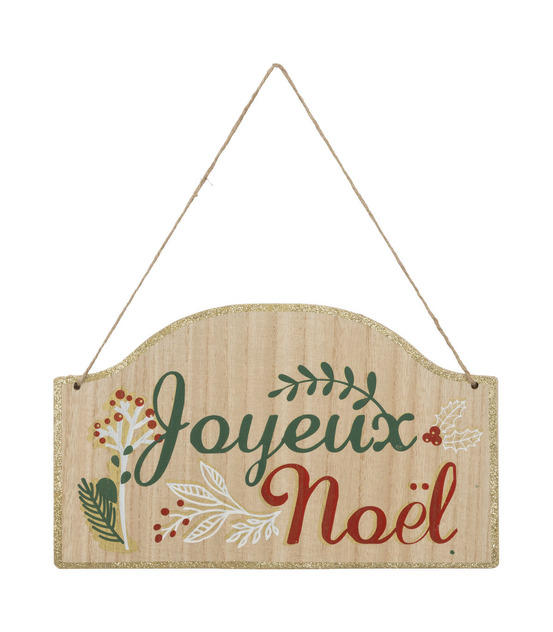 Déco de noël pancarte en bois joyeux noël h 33 cm