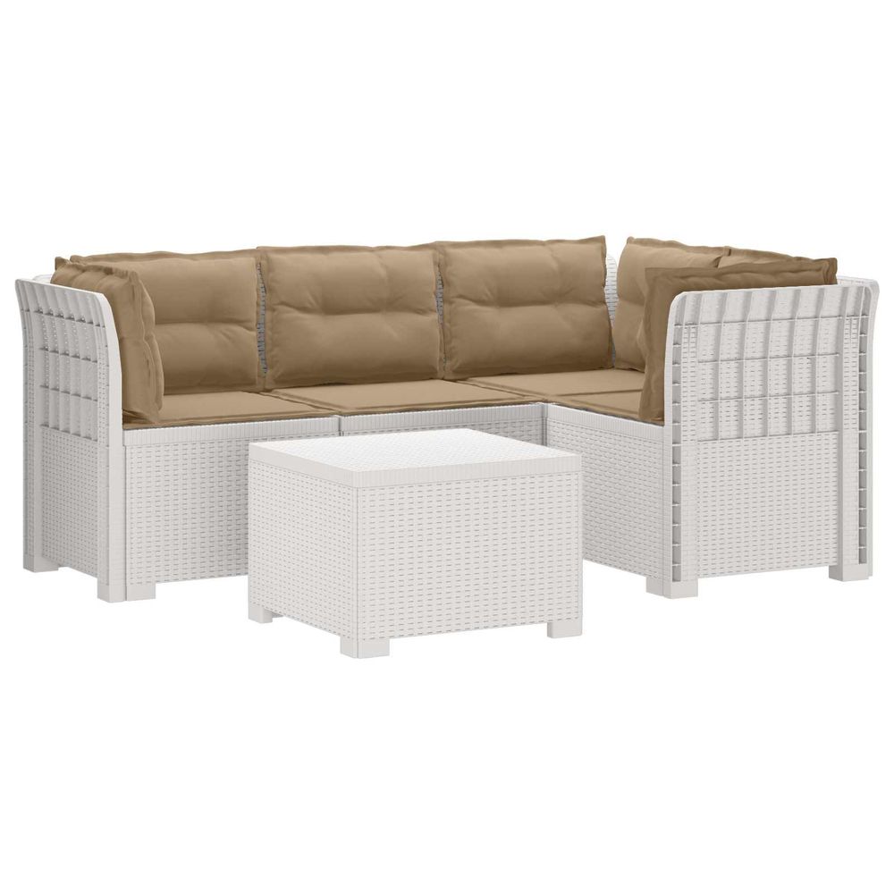 Canapé de jardin 4 places avec coussins style rotin pp blanc