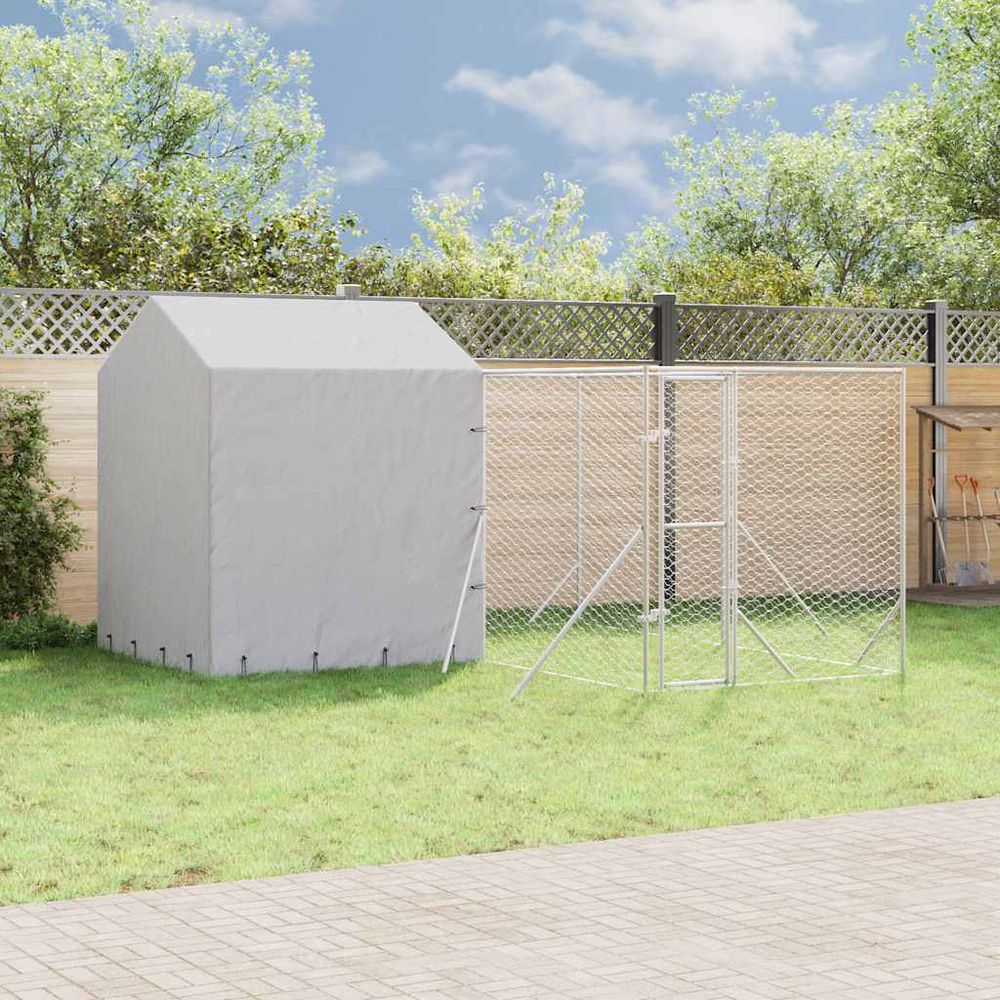 Enclos extérieur pour chien acier galvanisé avec toit et parois 4x4x2,5 m