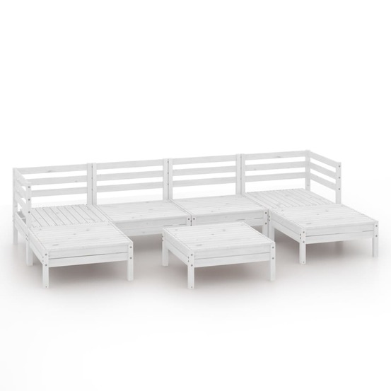 Salon de jardin 7 pcs blanc bois de pin massif