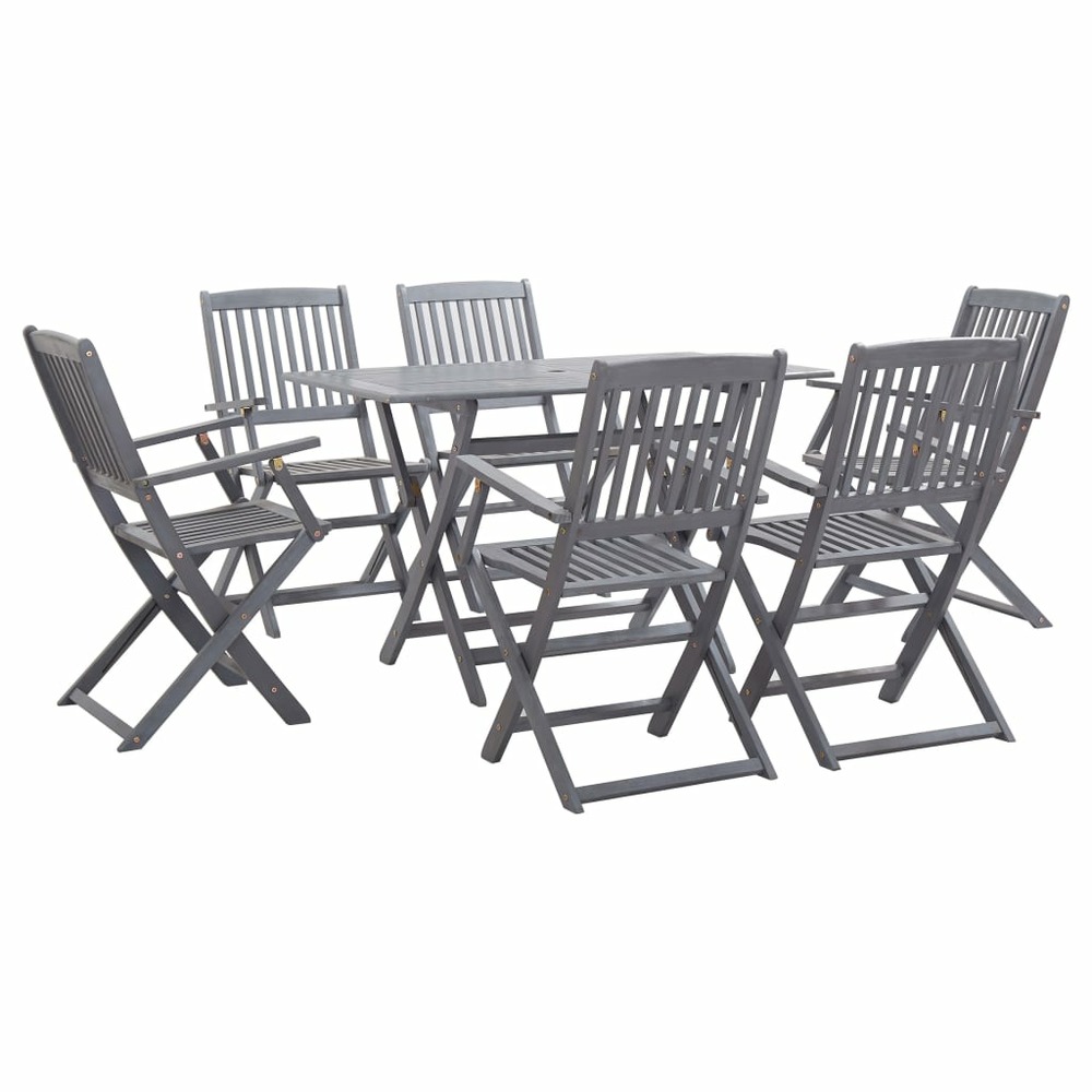 Mobilier à dîner salon de jardin 7 pièces bois d'acacia massif gris