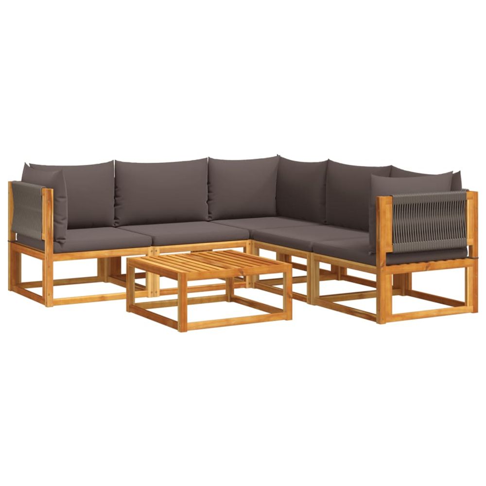 Ensemble de canapés de jardin 6 pièces avec coussins en bois d'acacia et corde