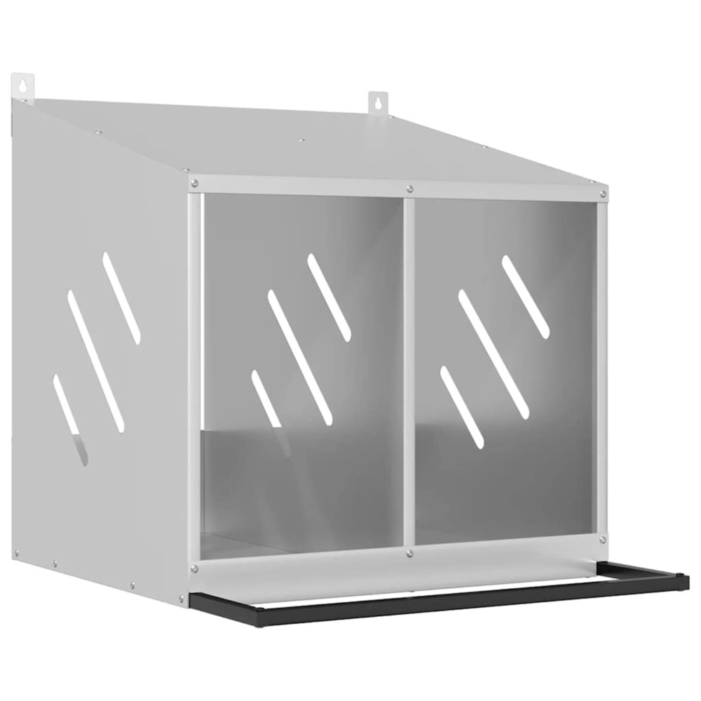 Nichoir de poules avec 2 compartiments métal argenté galvanisé