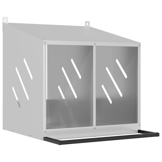 Nichoir de poules avec 2 compartiments métal argenté galvanisé