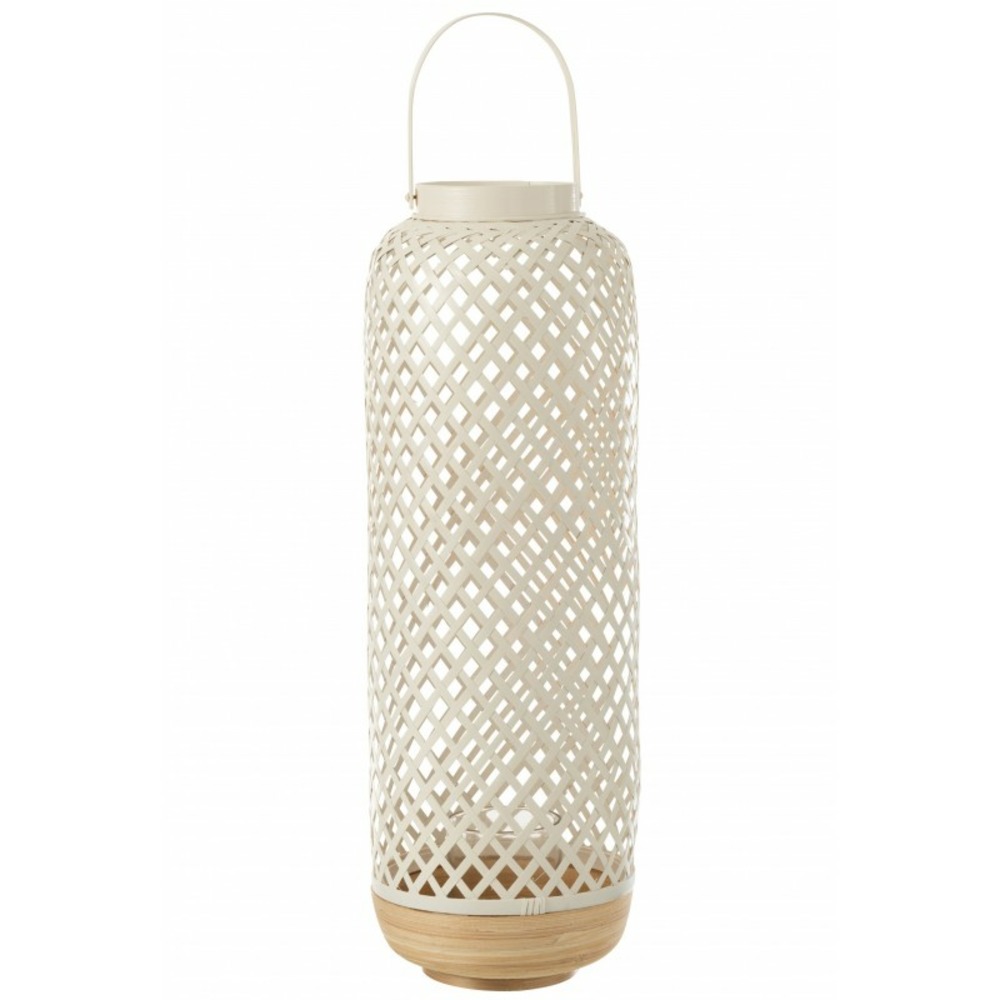 Lanterne cylindrique en bois blanc 20x20x73 cm