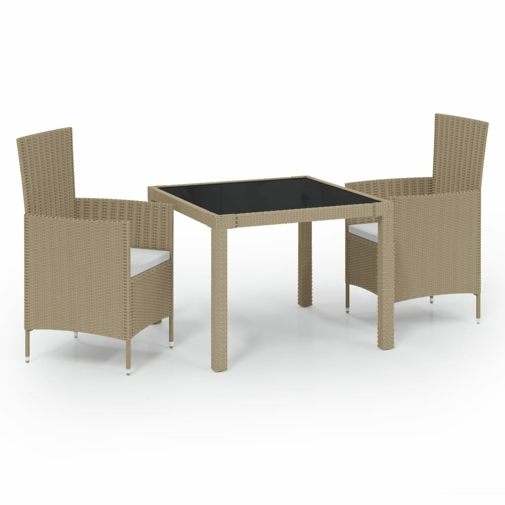 Ensemble à manger d'extérieur 3 pcs et coussins résine tressée