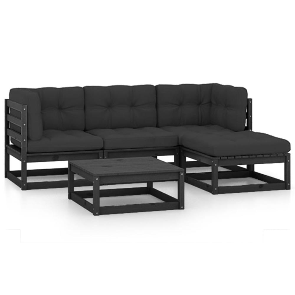 Salon de jardin 5 pcs avec coussins bois de pin massif