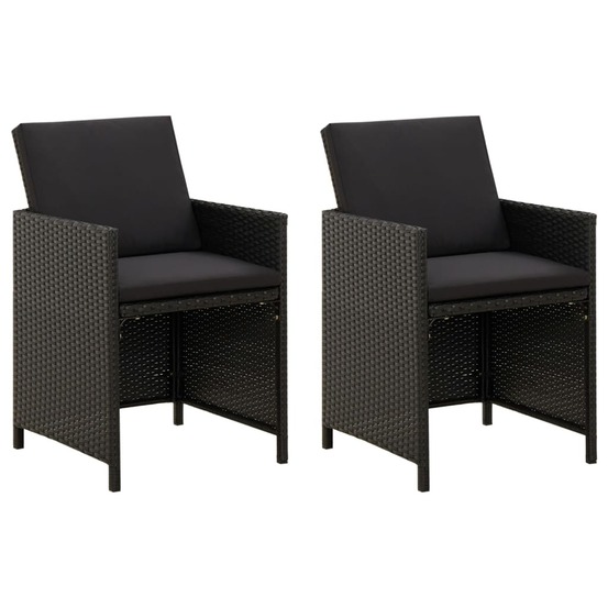 Chaises de jardin lot de 2 avec coussins résine tressée noir