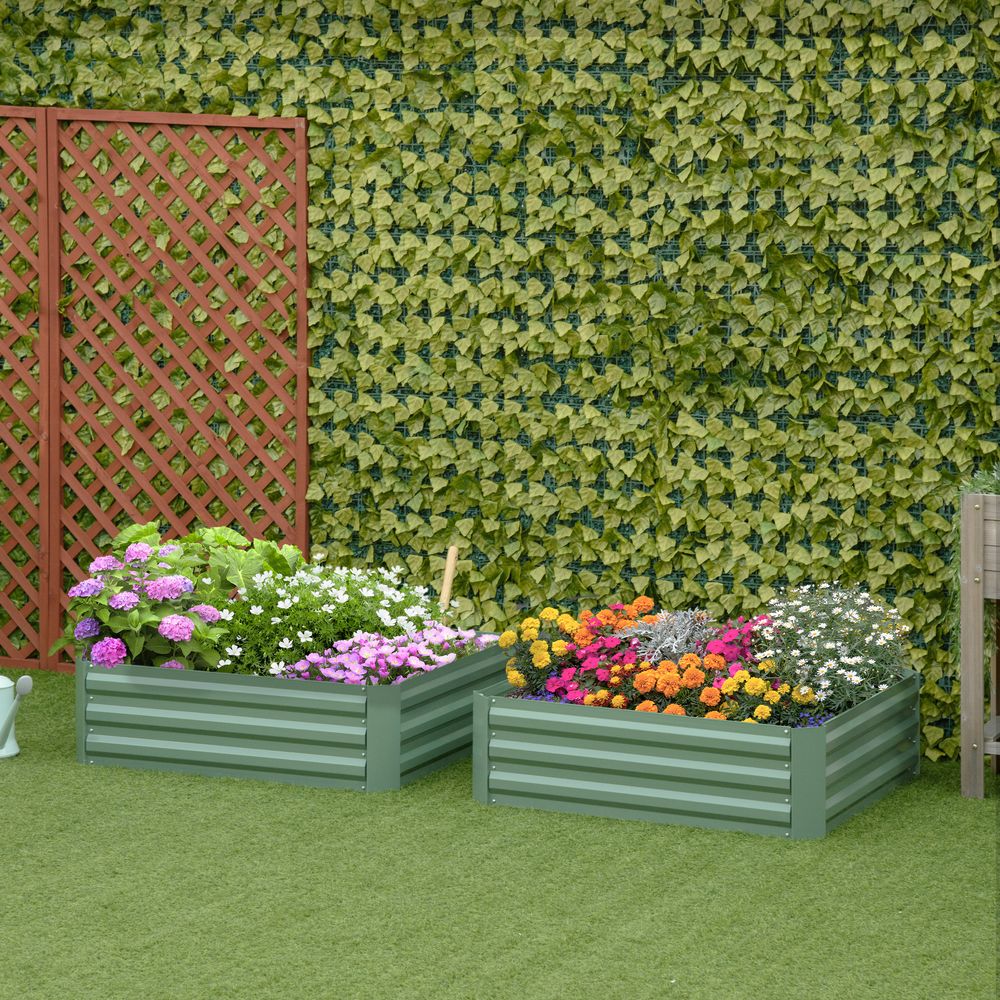 Lot de 2 carré potager acier galvanisé jardin légumes 100x100cm vert