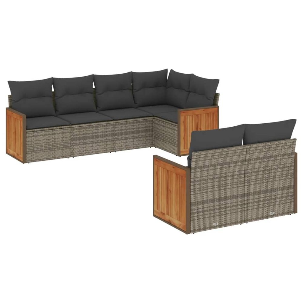 Salon de jardin avec coussins 7 pcs gris résine tressée