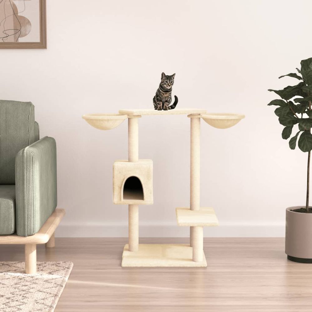 Arbre à chat en peluche avec griffoirs et niches crème 82 cm