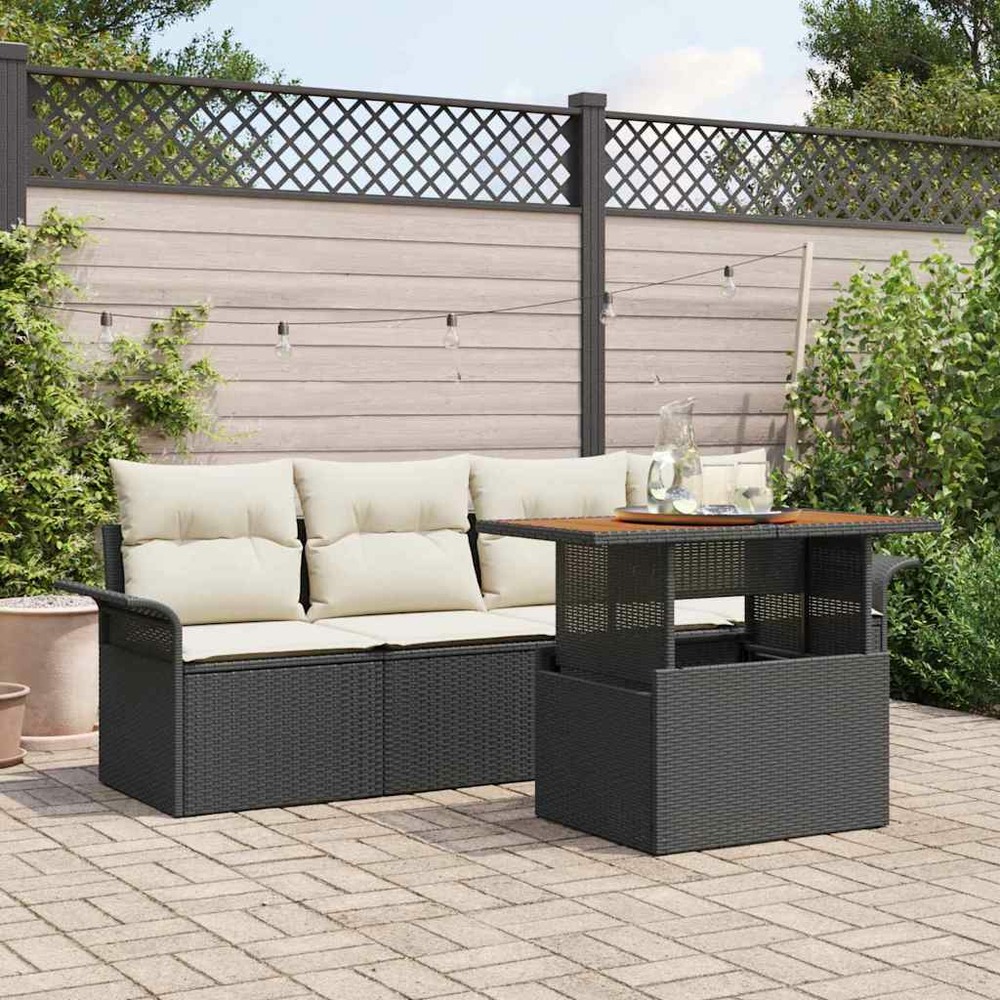 Ensemble de canapé de jardin 5 pcs noir poly rotin