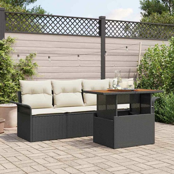 Ensemble de canapé de jardin 5 pcs noir poly rotin