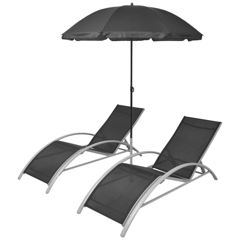 CHAISES LONGUES ET PARASOL ALU-(869297)