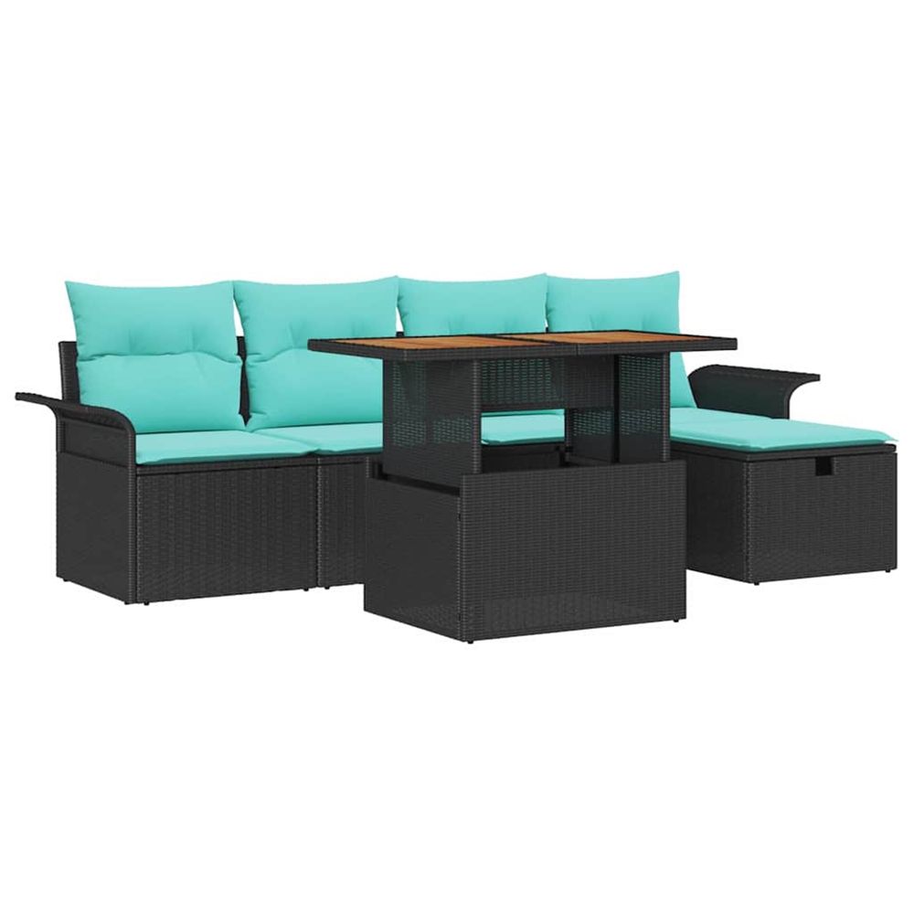 Ensemble de canapé de jardin 6 pc noir polyrotin