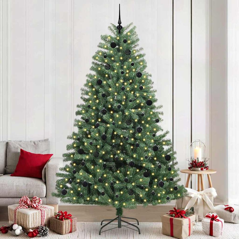 Sapin de noël tout-en-un hauteur 240cm, système pliable facile, guirlande led et 120 boules