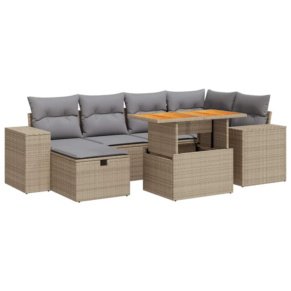 Salon de jardin avec coussins 8 pcs beige résine tressée acacia