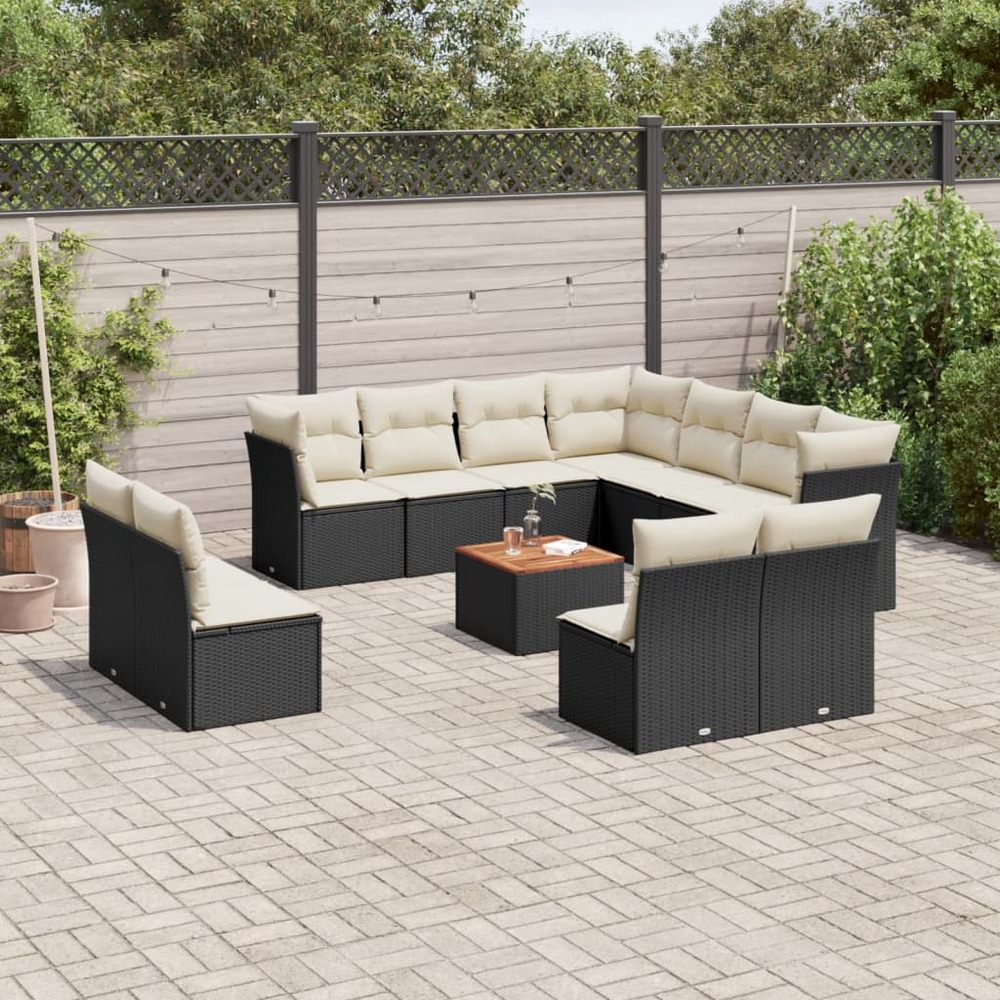 Salon de jardin 12 pcs avec coussins noir résine tressée