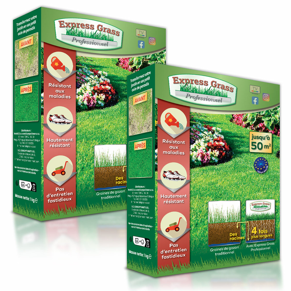 Gazon express professionnel (100m²) - fiable, résistant froid et chaleur - germination rapide et dense (14 jours)
