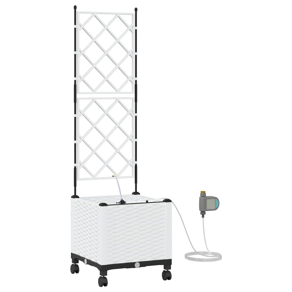 Porte-plante de jardin avec irrigation et roues blanc pp