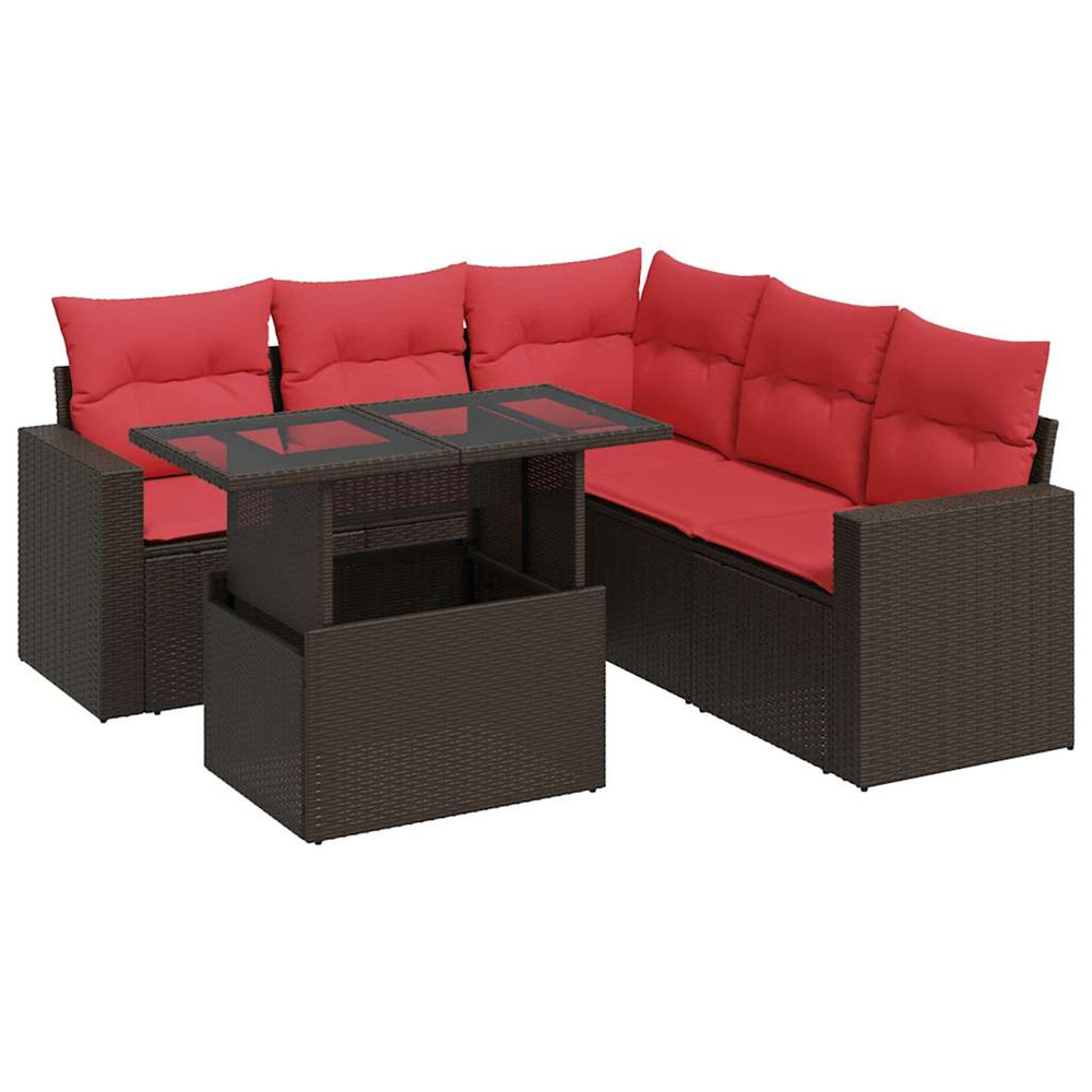 Salon de jardin avec coussins 6pcs marron résine tressée acacia