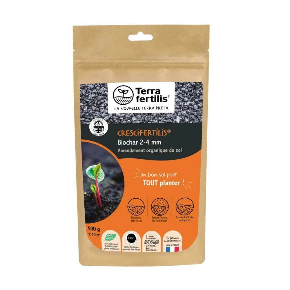 Biochar crescifertilis 2-4 mm fertilisant - sachet de 500g