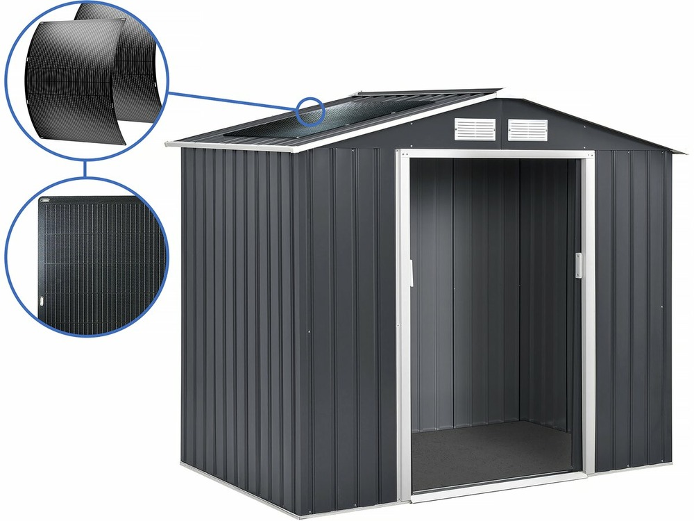 Abri de jardin métal- vegas - 2. 7 m² avec panneaux solaires - gris