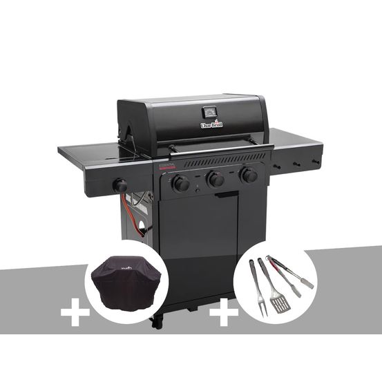 Barbecue à gaz essential 3g - 3 brûleurs + housse de protection + kit 3 ustensil