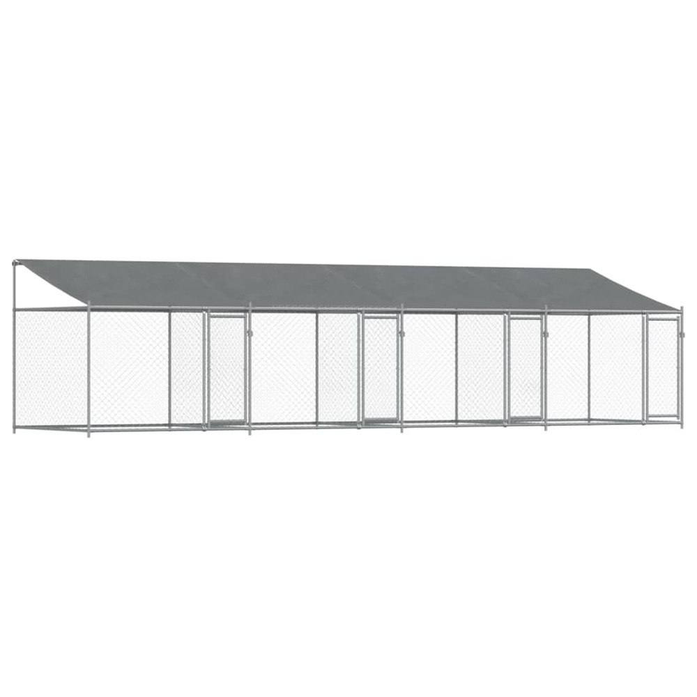 Cage pour chien avec toit et portes gris 8x2x2m acier galvanisé