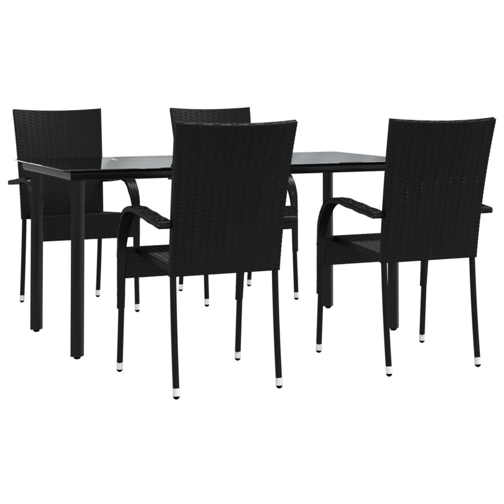 Mobilier à dîner de jardin 5 pièces noir résine tressée