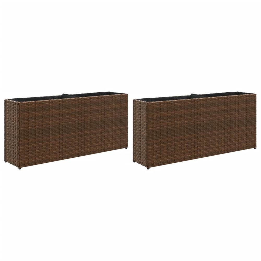 Jardinière d'extérieurs avec 2 pots 2 pcs marron 90x20x40 cm résine tressée