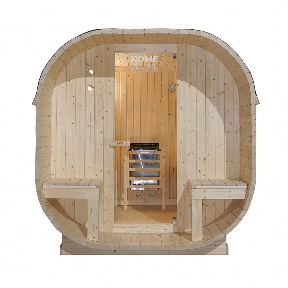 Home deluxe - sauna d'extérieur cube deluxe - l - dimensions : env. 220 cm x 185 cm x 194 cm, bois : épicéa - poêle et accessoires