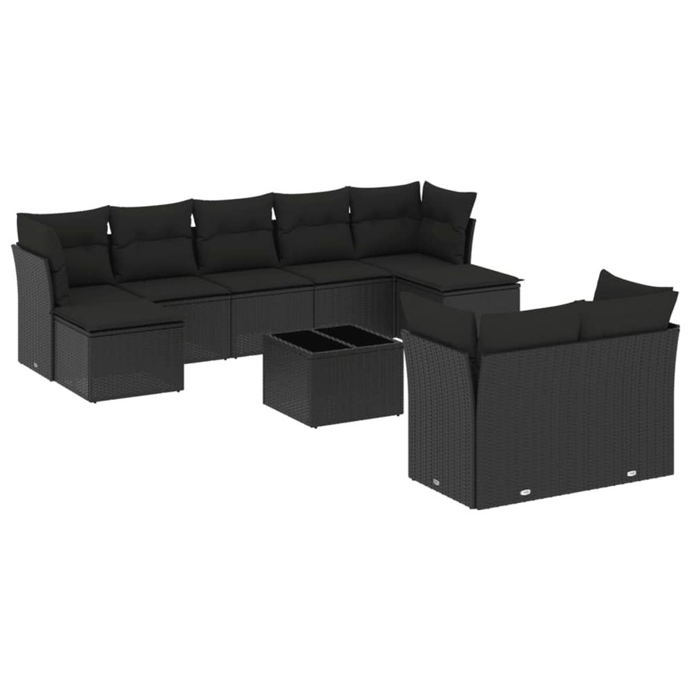 Salon de jardin 10 pcs avec coussins noir résine tressée