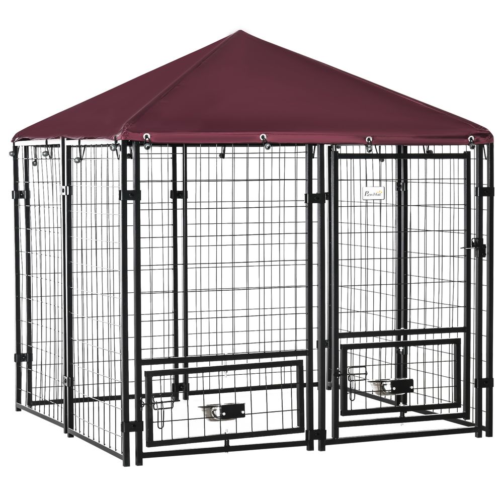 Enclos extérieur pour chien acier 141 x 141 x 153 cm noir rouge toit oxford