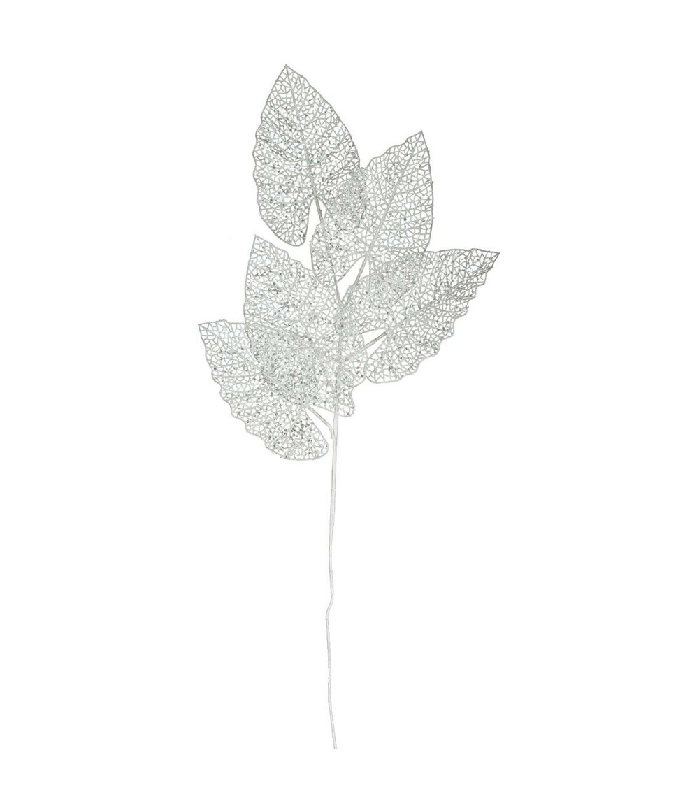 Branche décorative spéciale fêtes blanc pailleté h 80 cm