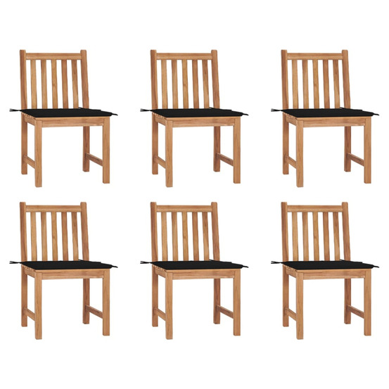 Chaises de jardin lot de 6 avec coussins bois de teck massif