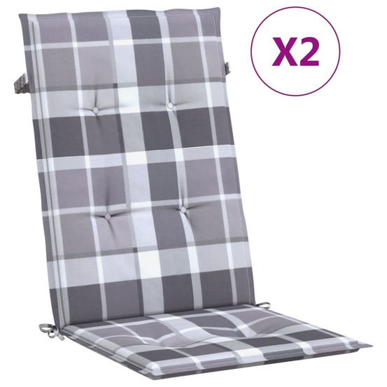 Coussins de chaise jardin à dossier haut lot de 2 carreaux gris