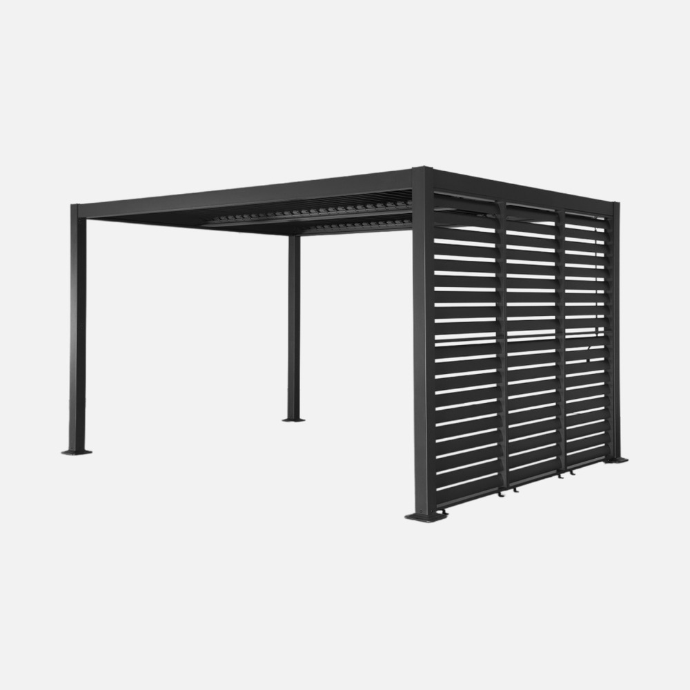 Pergola bioclimatique aluminium et acier 4x3m + 3 persiennes 100cm palace