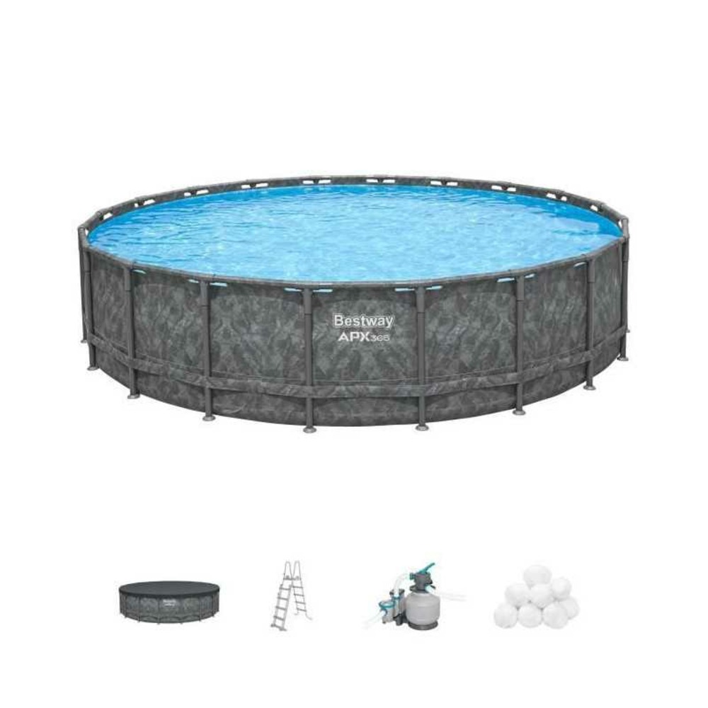 Kit piscine hors sol tubulaire bestway - apx 365™ - 610 x 132 cm - ronde (filtre a sable, 500g polysphere, échelle, bâche)