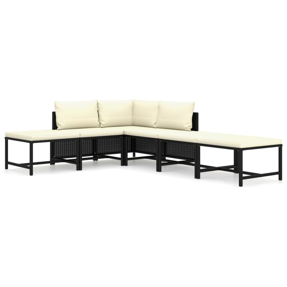 Salon de jardin 6 pcs avec coussins résine tressée noir
