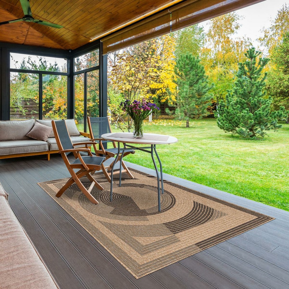 Tapis extérieur 160x230 tissé kilim beige et noir jute art 7