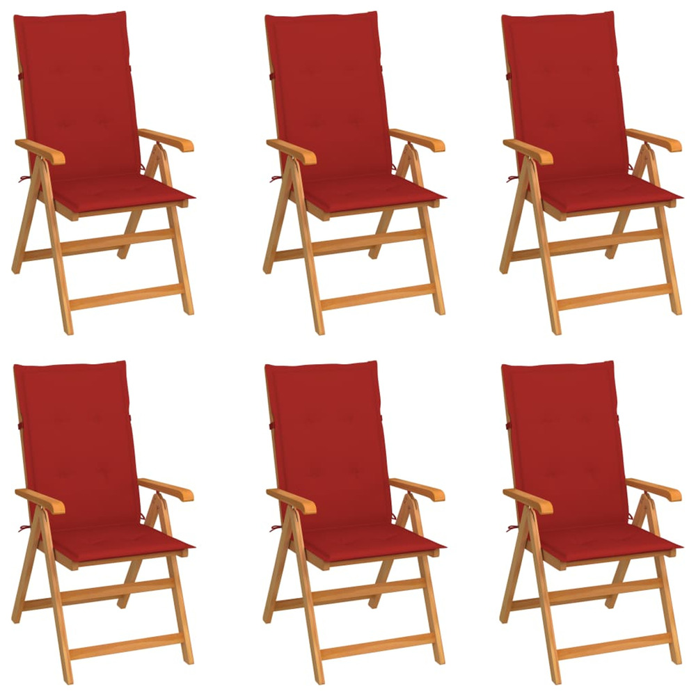 Chaises de jardin lot de 6 avec coussins rouge bois teck massif
