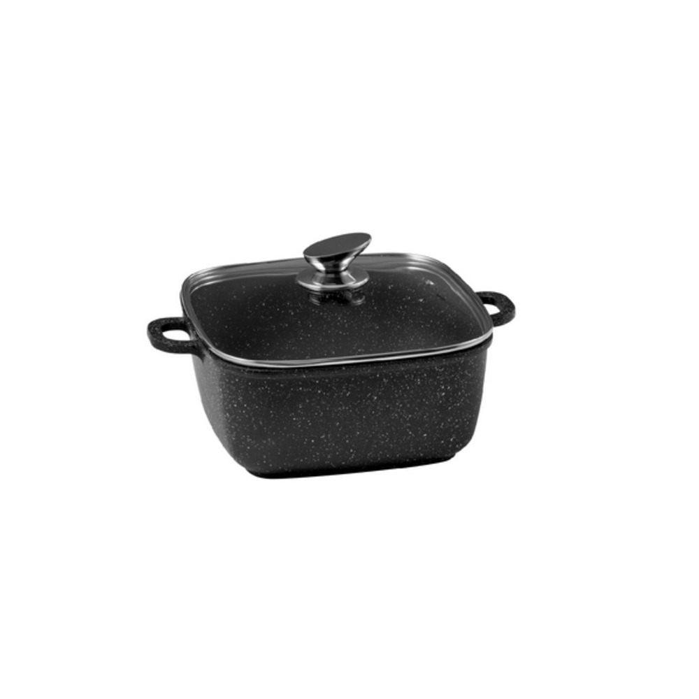 Faitout carré premium 24 x 24 cm fonte d'aluminium avec couvercle en verre - pradel