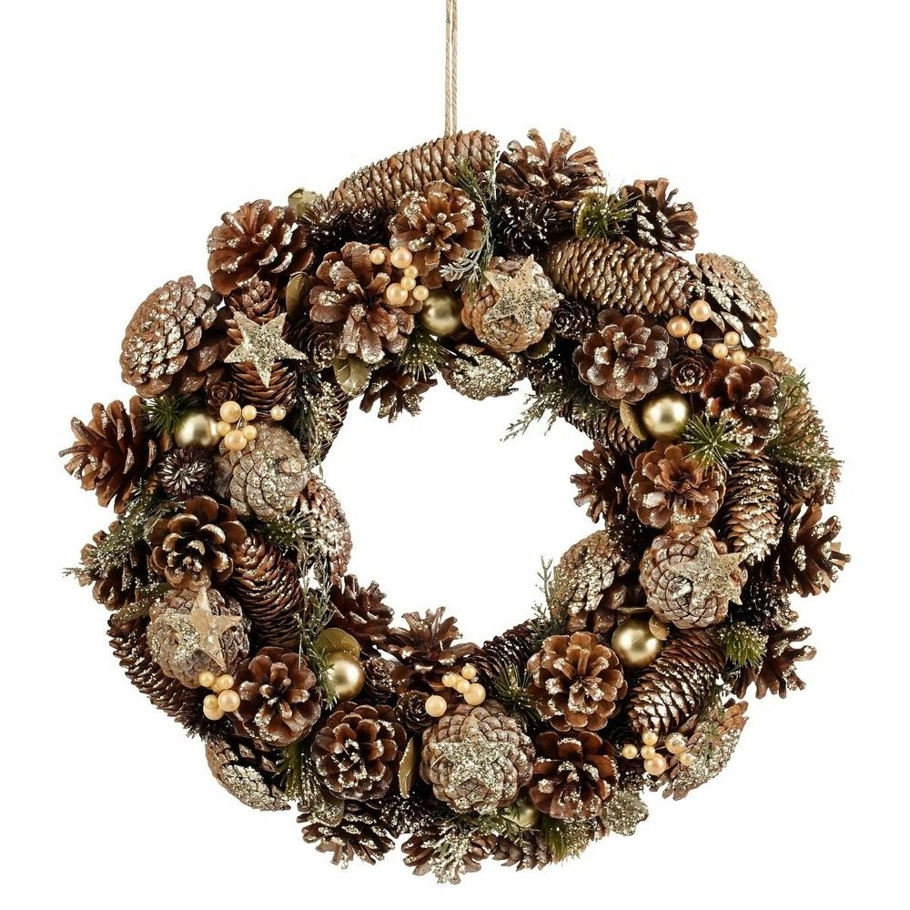 Mica decorations couronne de noël brant h9 x ø45 cm - avec pommes de pin - couronne de porte, murale et table - décoration