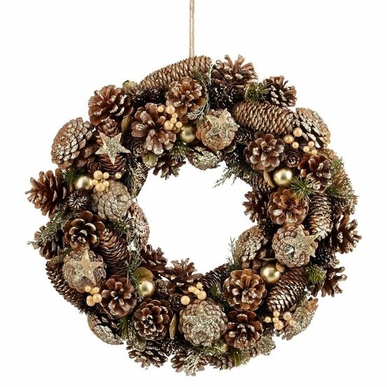 Mica decorations couronne de noël brant h9 x ø45 cm - avec pommes de pin - couronne de porte, murale et table - décoration