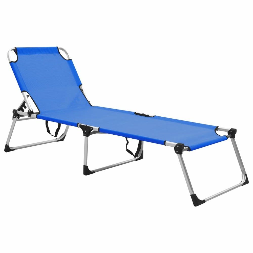 Chaise longue pliable extra haute pour seniors bleu aluminium
