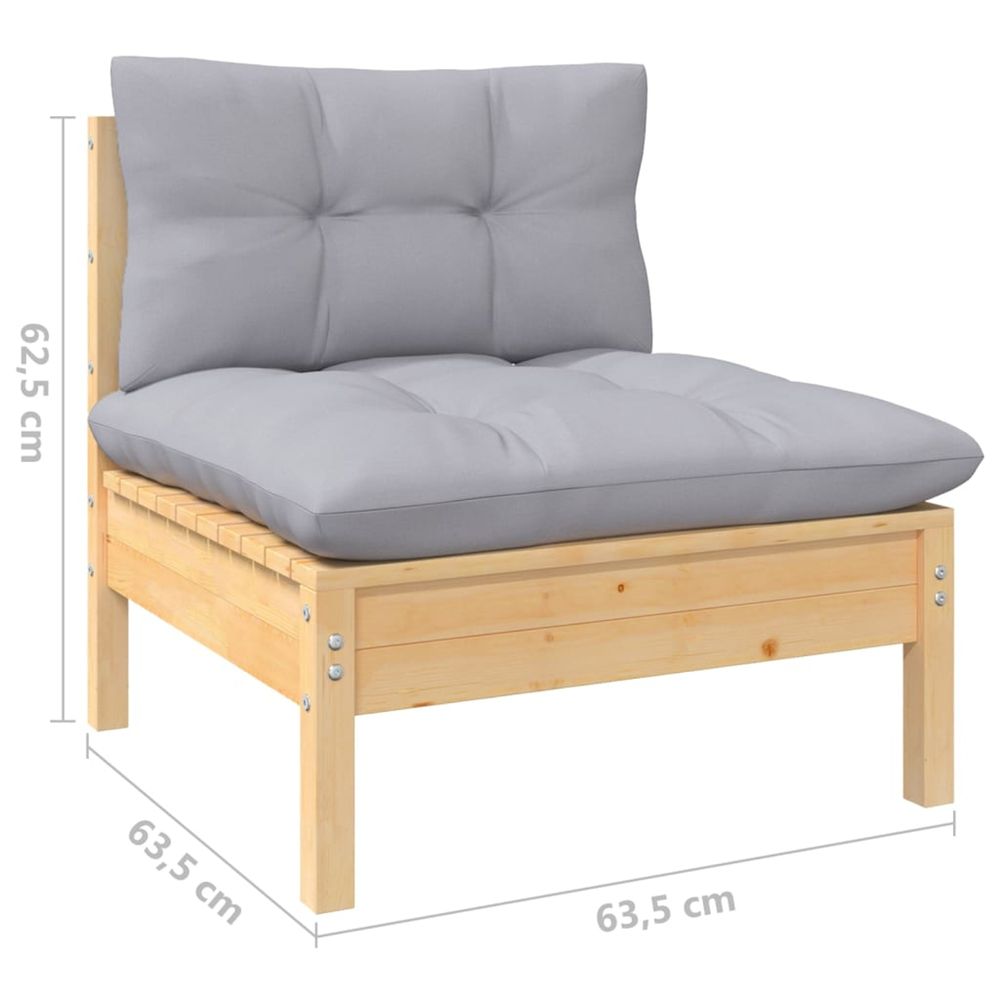 Salon de jardin 13 pcs avec coussins gris bois de pin solide